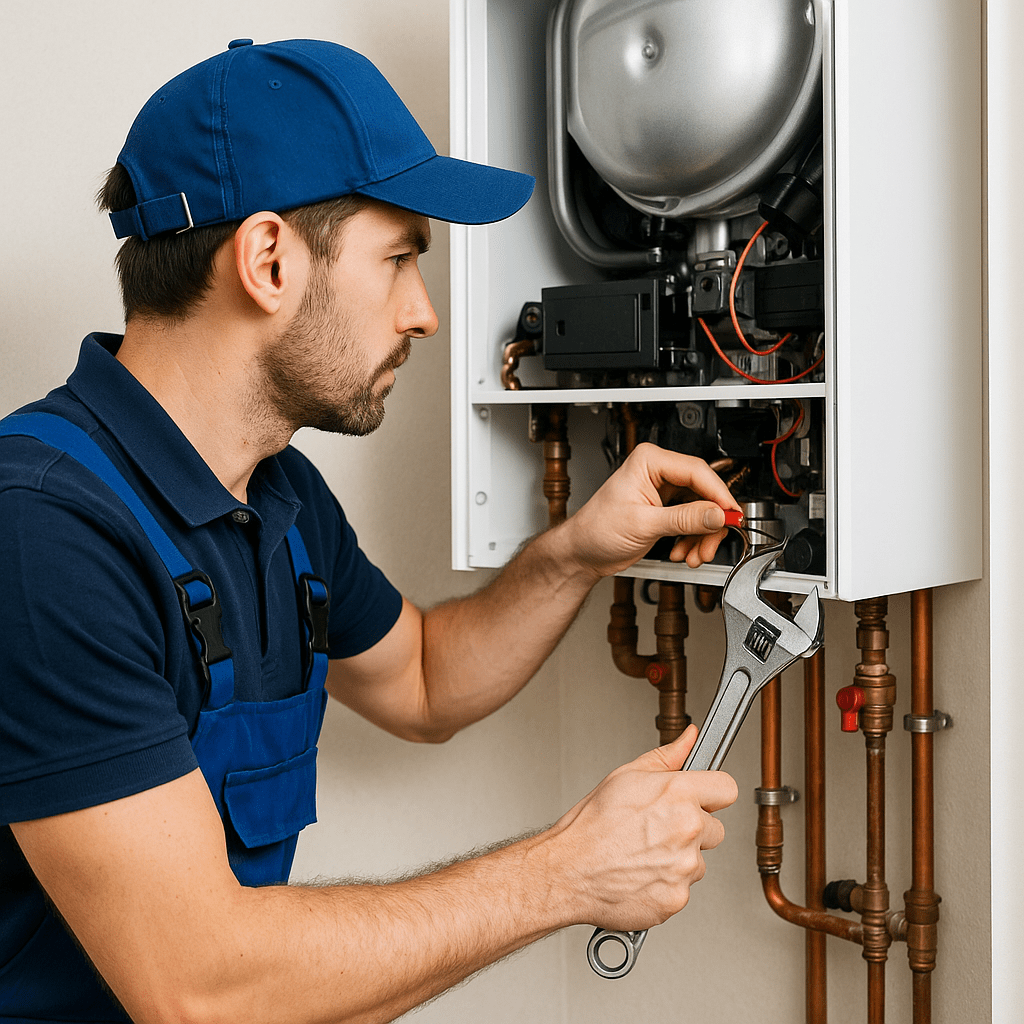 plumber fixing a boiler